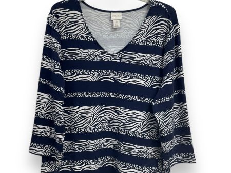 Top 3 4 Sleeve By Chicos In Blue & White, Size: Xl For Sale