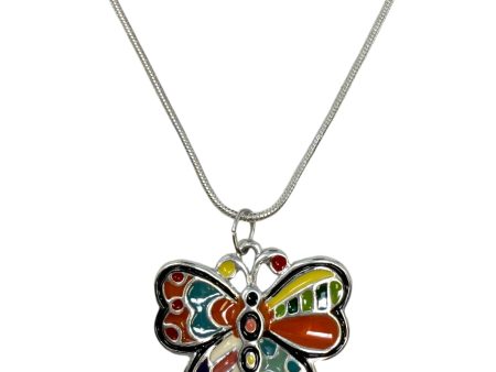 Enamel Silver Plated Butterfly Pendant Necklace By Unbranded For Cheap